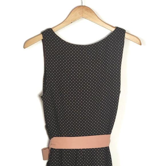 Eva Franco Polka Dot Brown and Pink Dress Tie Waist Midi Classic Chic Party 6 - Picture 8 of 16